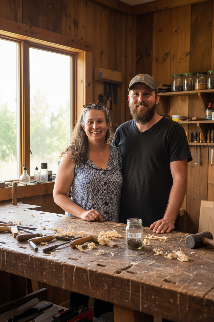 Arlington Woodworks founders and handmade wood care products