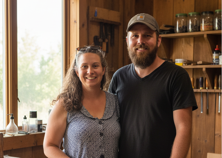 Arlington Woodworks founders and handmade wood care products