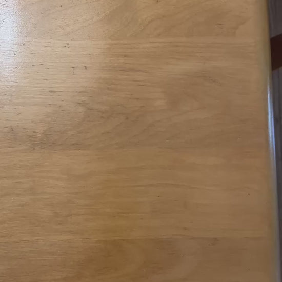 Customer video showing the after of a table that was scratched and dinged during shipping, after applying Arlington Woodworks Artisan Furniture Wood Balm.